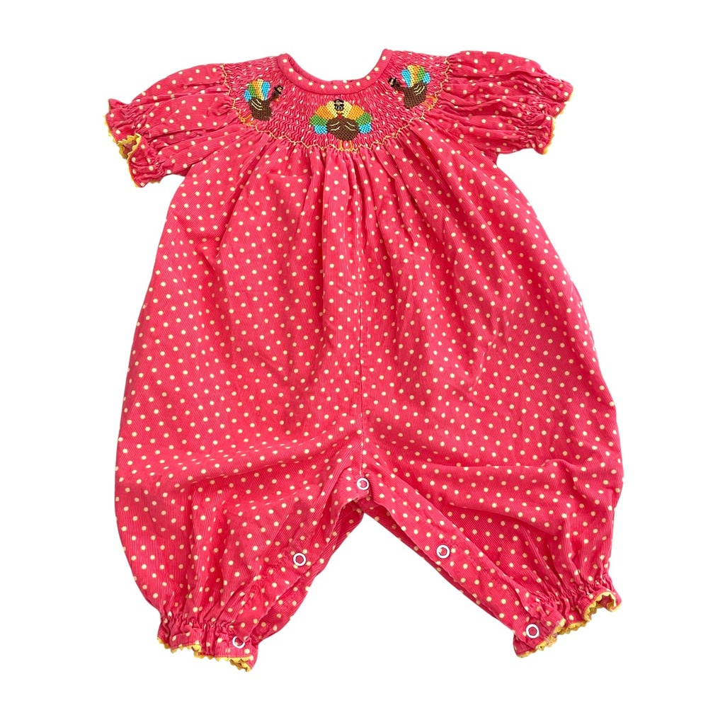 Southern Sunshine micro corduroy smocked‎ polka dot turkey bodysuit Size 6M